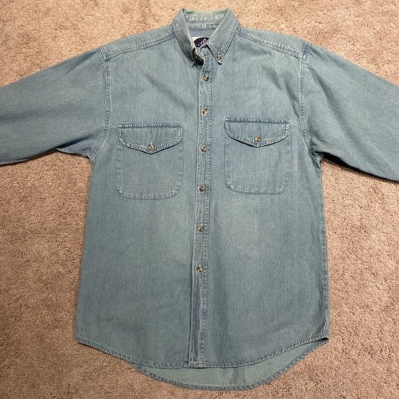 Vintage 90s TRUE IDENTITY 100% Cotton Chambray Denim Shirt Shacket Mens Size S - Picture 5 of 10